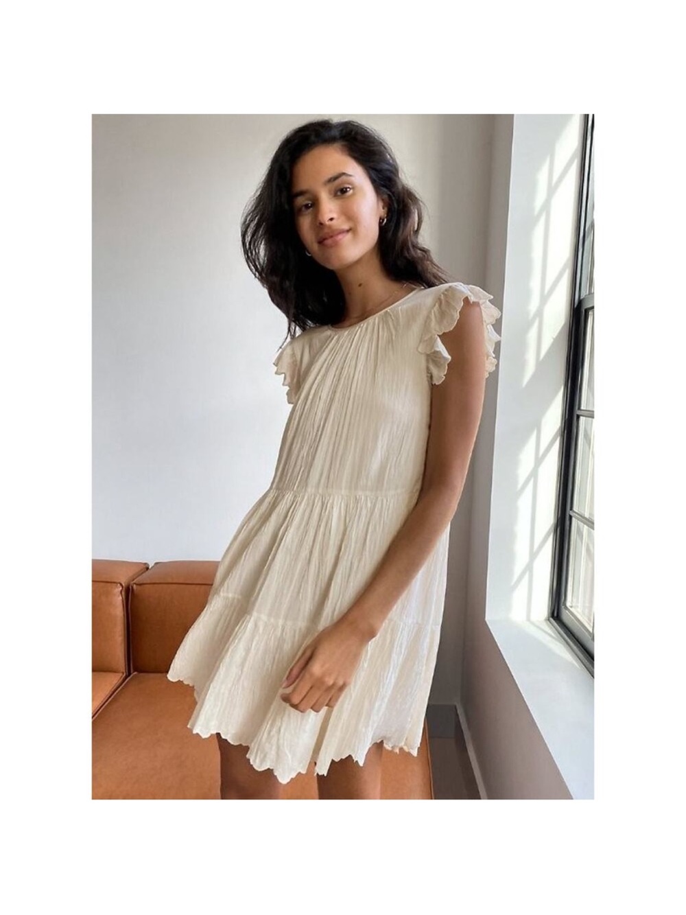 Wilfred Cream ‘Sidonie’ Ruffled Flutter-Sleeve Tiered Mini Dress